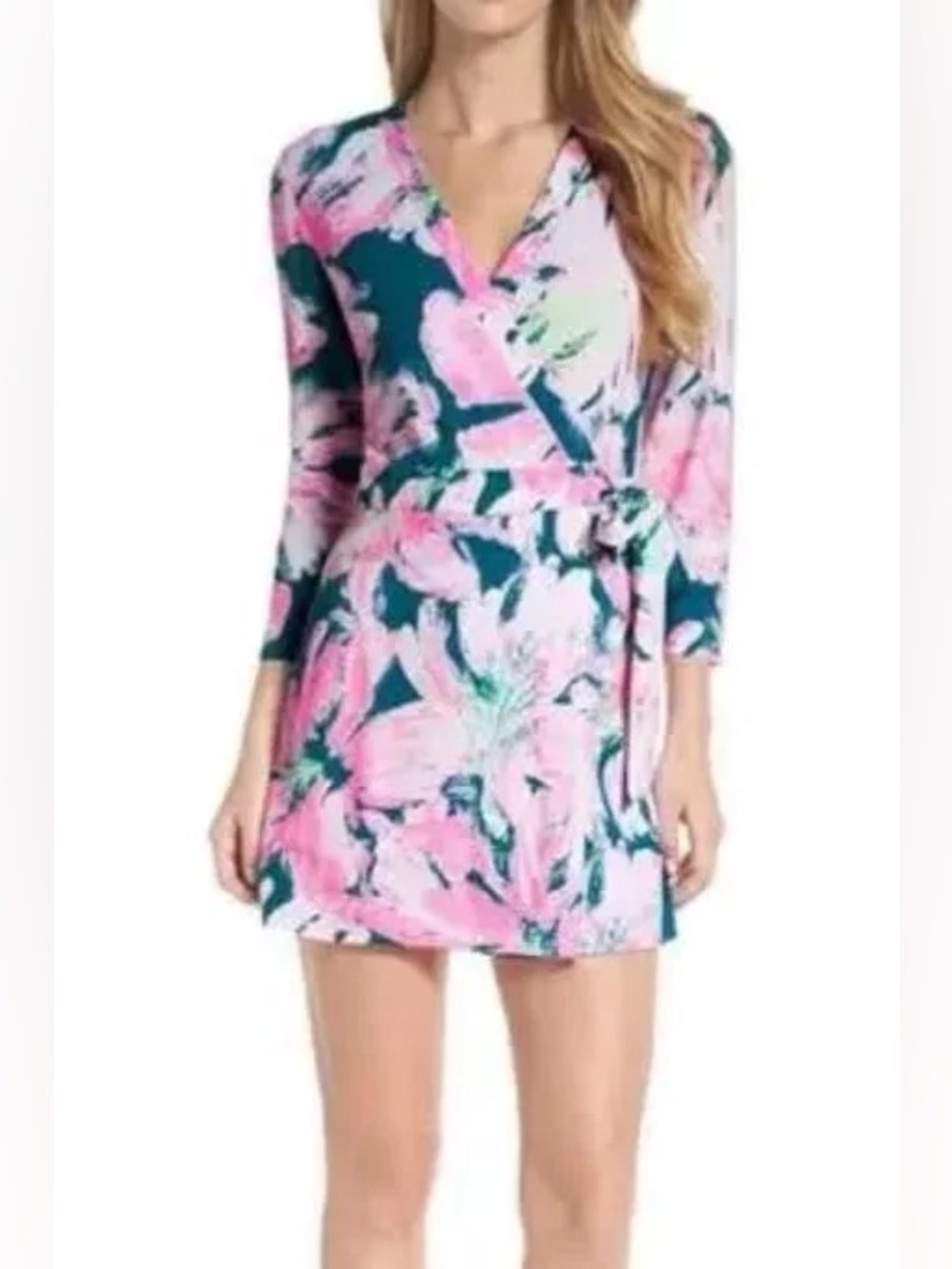 NWT LILLY PULTIZER floral Karlie Wrap Romper dress Tidal Wave Pans Garden medium